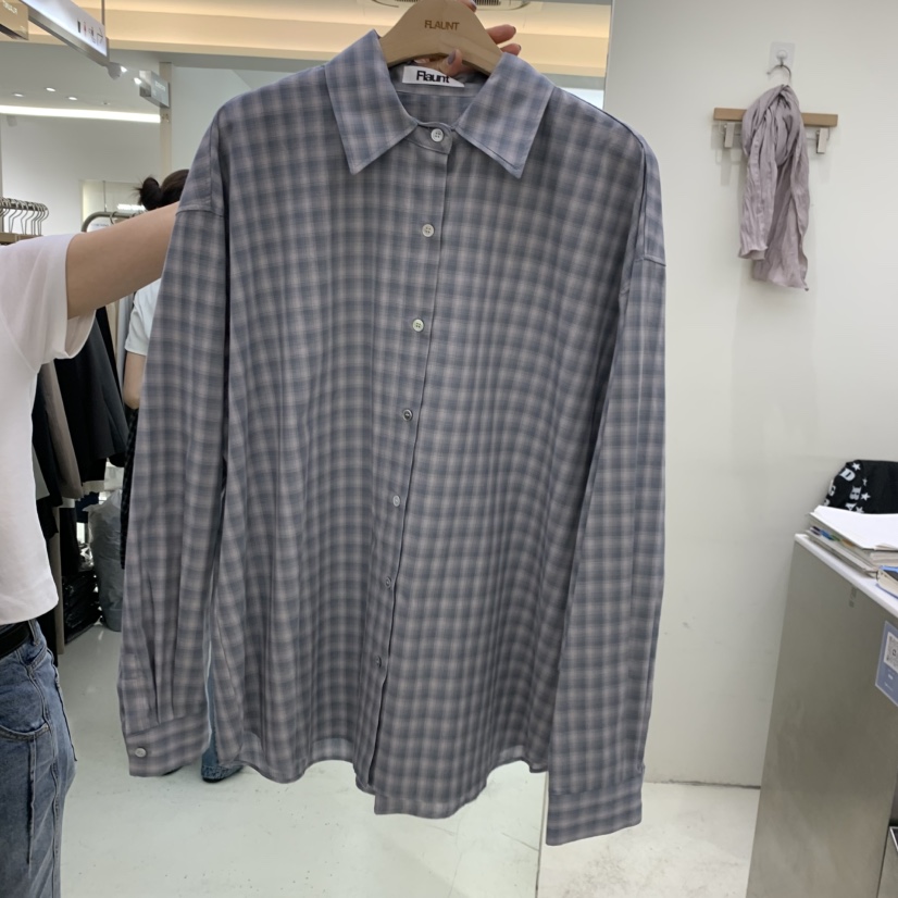 FLAUNT韓國代購女裝新款人氣熱賣真品休閑時尚襯衫蕾絲衫FLAUNT襯衫/蕾絲衫圖色3블루그레이藍灰