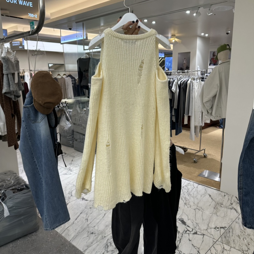 OURWAVE/OUR ROOM韓國直郵女士新品人氣真品針織衫露肩OURWAVE/OUR ROOM針織衫