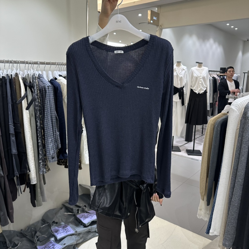 BENE韓國直郵女裝新款推薦休閑熱賣真品時尚人氣長袖T恤SHOP BENE_Bene長袖T恤圖色5深藍色