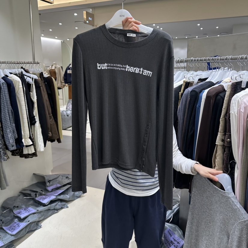 BENE韓國直郵女裝新品真品時尚熱賣推薦人氣休閑長袖T恤SHOP BENE_Bene長袖T恤圖色8墨色