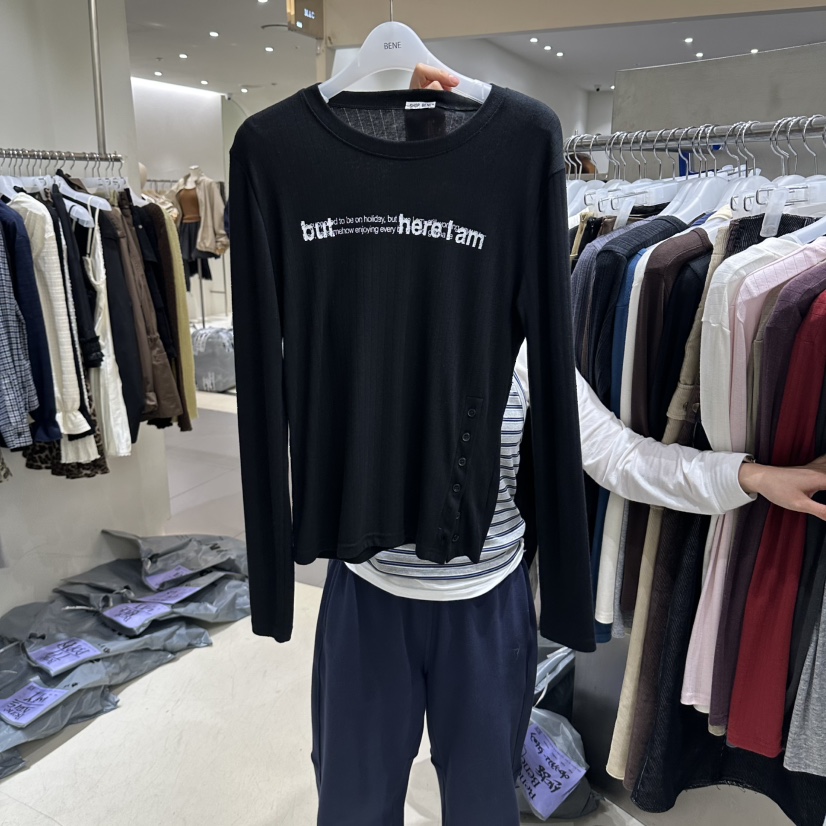 BENE韓國直郵女裝新品真品時尚熱賣推薦人氣休閑長袖T恤SHOP BENE_Bene長袖T恤圖色9黑色