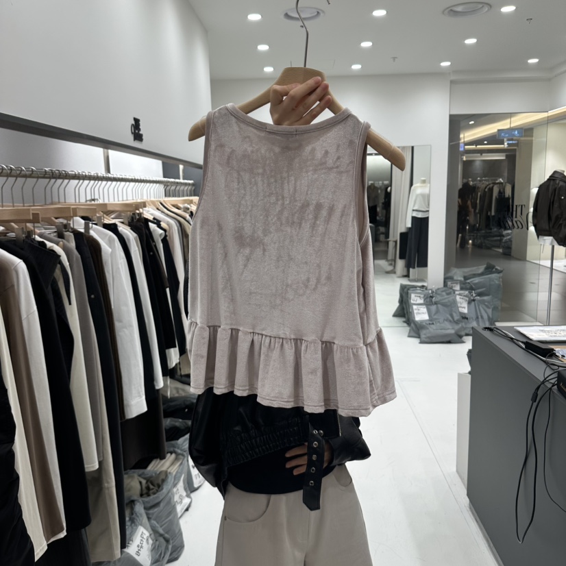 THE VALUE東大門代購女士新品時尚吊帶背心天鵝絨荷葉邊無袖THE VALUE吊帶/背心