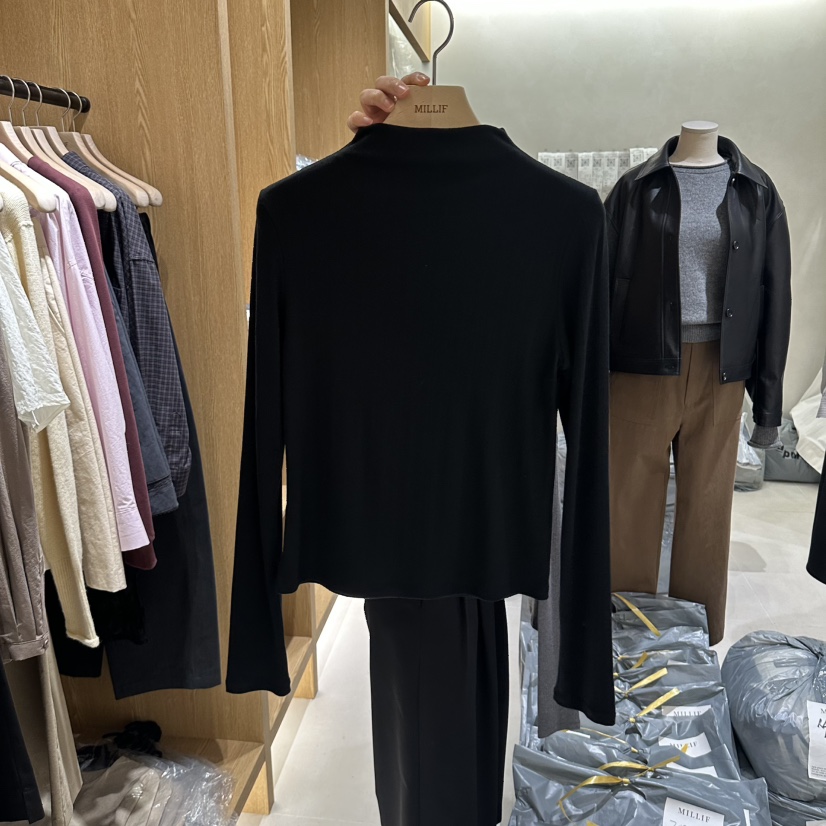 MILLIF東大門實拍女士新品熱賣人氣時尚推薦真品長袖T恤褶皺MILLIF長袖T恤圖色3黑色