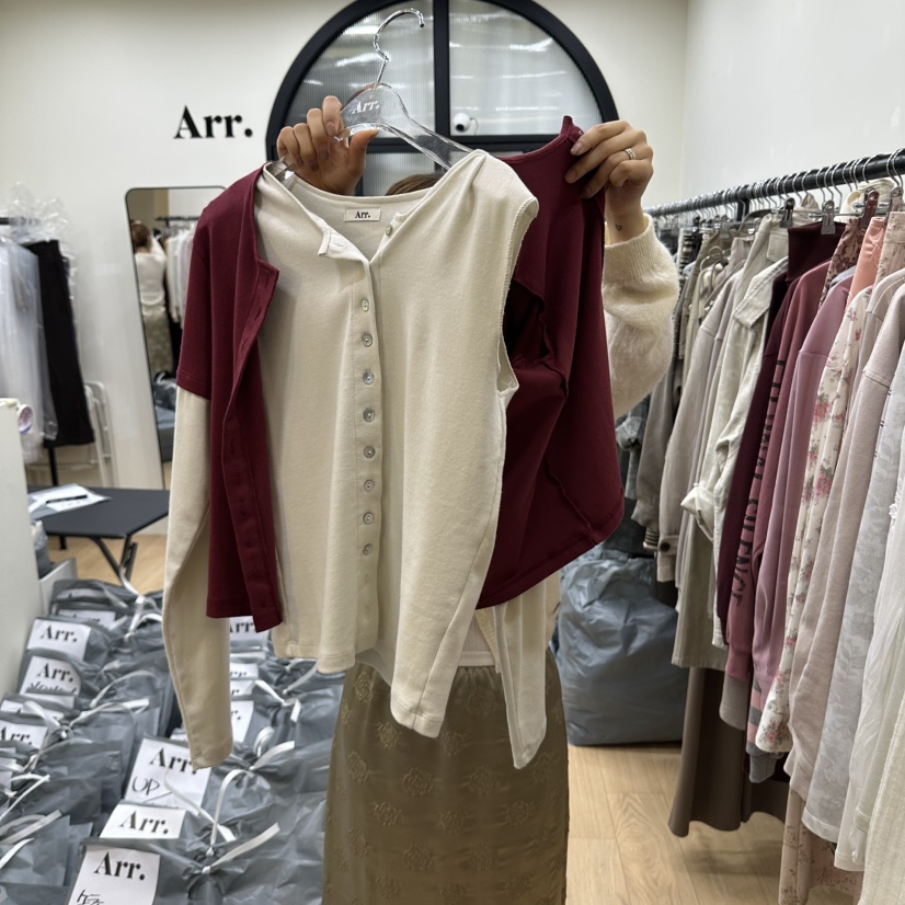 ARR韓國代購女士新品休閑時尚推薦真品熱賣開衫假兩件開衫ARR開衫