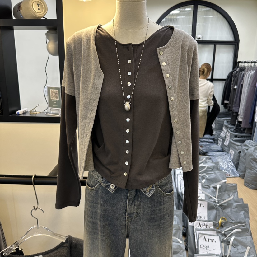 ARR韓國代購女士新品休閑時尚推薦真品熱賣開衫假兩件開衫ARR開衫圖色2