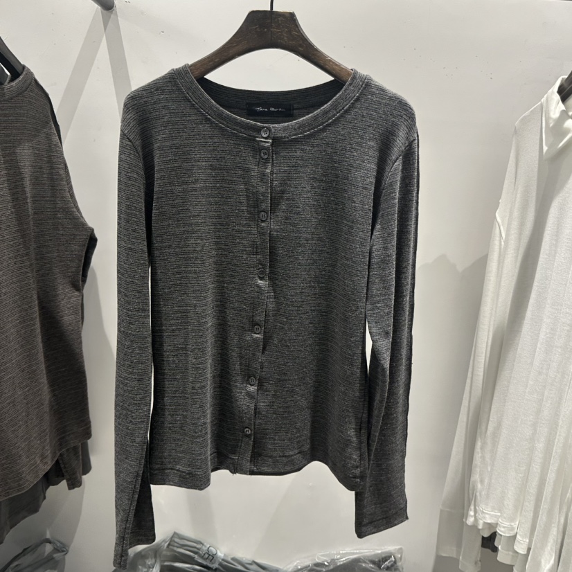 JANE BIRKIN東大門代購女裝新款時尚休閑長袖T恤開衫條紋JANE BIRKIN設計師品牌長袖T恤圖色2墨色