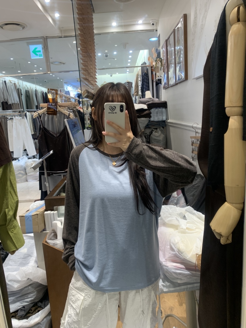 DE GO YOU韓國代購女士新品休閑推薦人氣長袖T恤插肩袖DE GO YOU長袖T恤