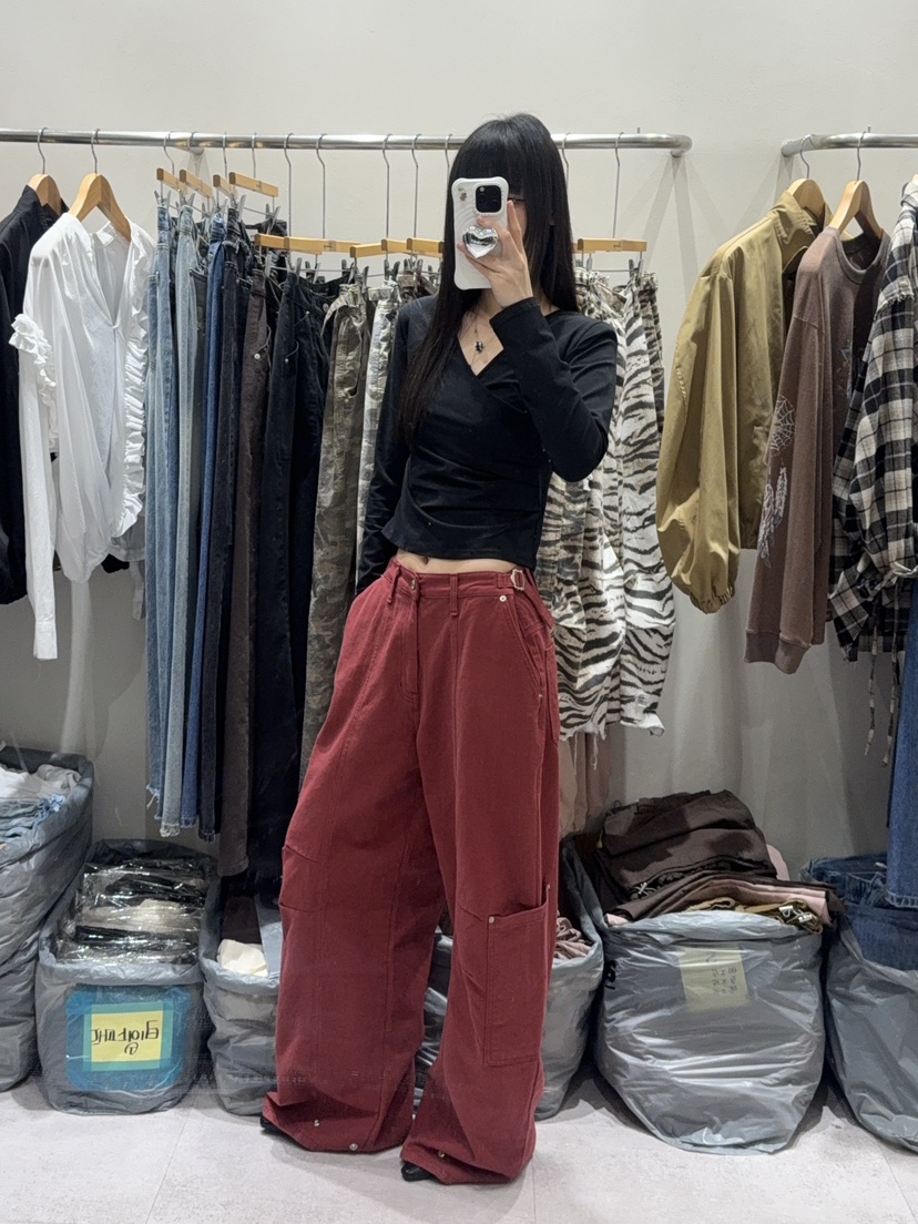 SHIRRING韓國代購女裝新款熱賣時尚人氣休閑推薦休閑褲口袋SHIRRING休閑褲