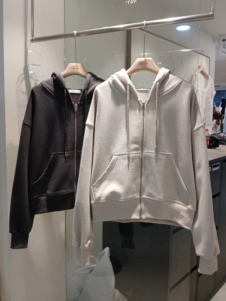 WEARRAW/WELL ROW東大門直郵女裝新品人氣衛衣拉鏈連帽衫中長款短款WEARRAW/WELL ROW衛衣圖色1左一色