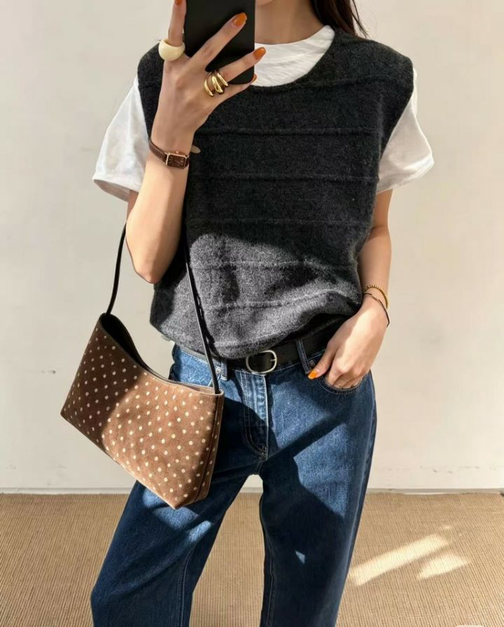 TROUVAILLE韓國直郵女裝新款真品時尚休閑單肩斜跨包牛皮TROUVAILLE單肩/斜跨包圖色1