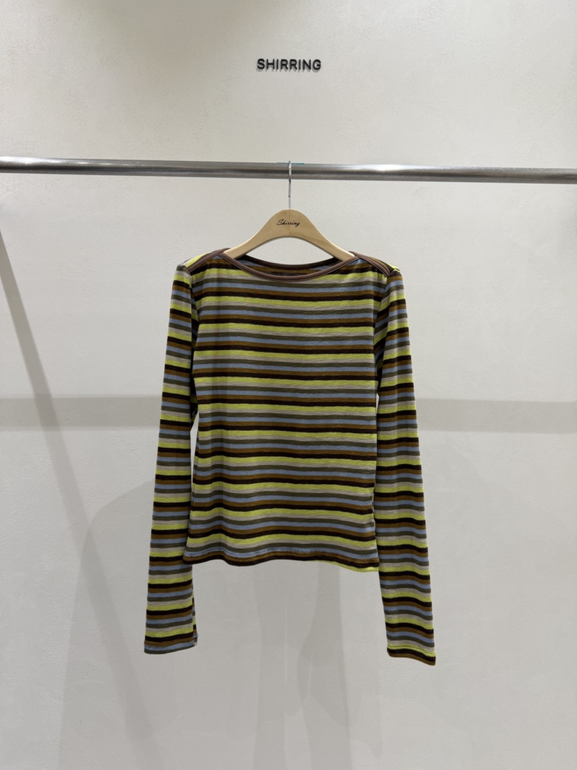 SHIRRING東大門代購女裝新款熱賣推薦真品休閑長袖T恤船領SHIRRING長袖T恤圖色1