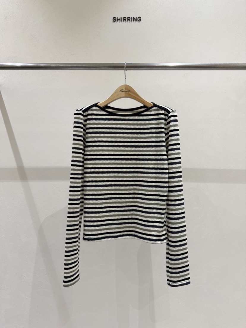 SHIRRING東大門代購女裝新款熱賣推薦真品休閑長袖T恤船領SHIRRING長袖T恤圖色2