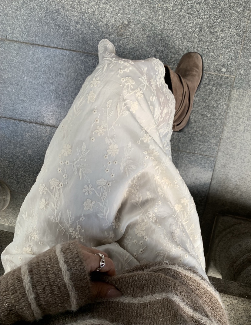 LA CREME韓國代購女士新品人氣休閑半身裙中短裙刺繡蕾絲LA CREME半身裙/中短裙