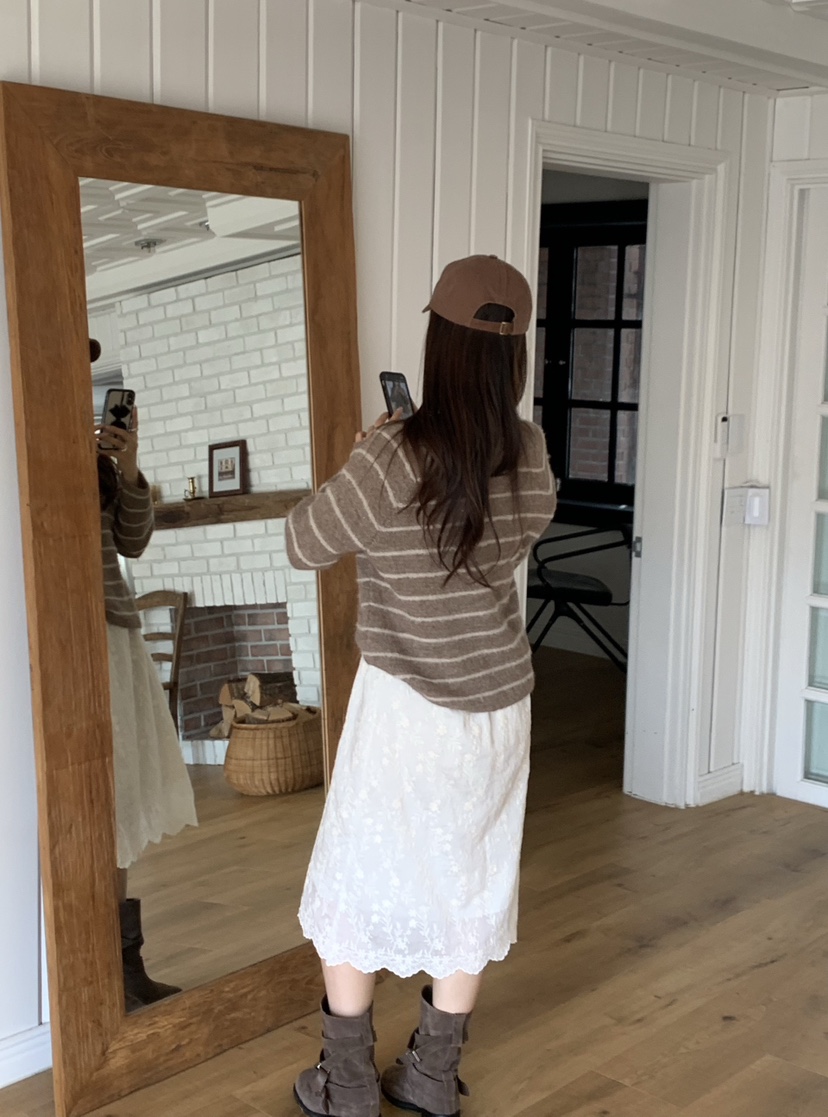 LA CREME韓國代購女士新品人氣休閑半身裙中短裙刺繡蕾絲LA CREME半身裙/中短裙