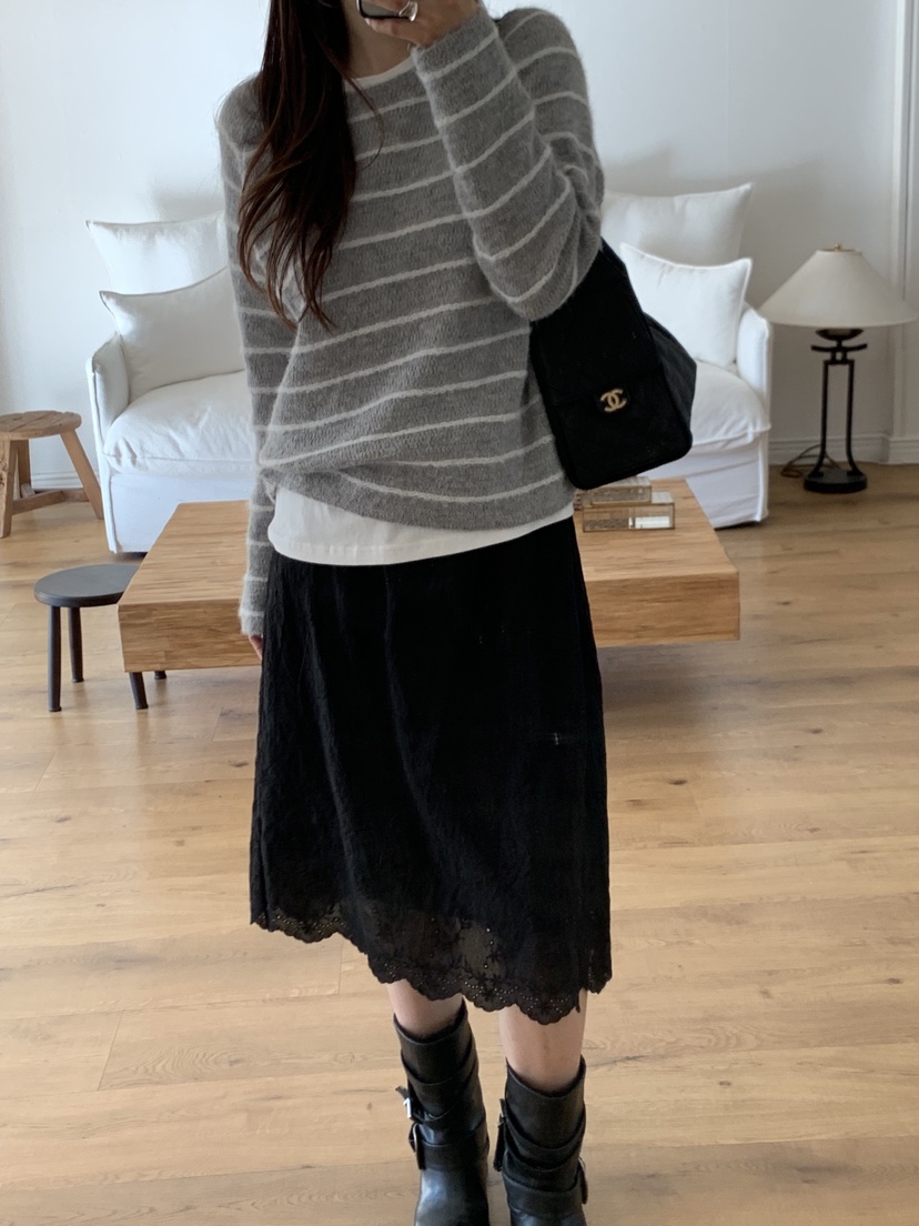 LA CREME韓國代購女士新品人氣休閑半身裙中短裙刺繡蕾絲LA CREME半身裙/中短裙