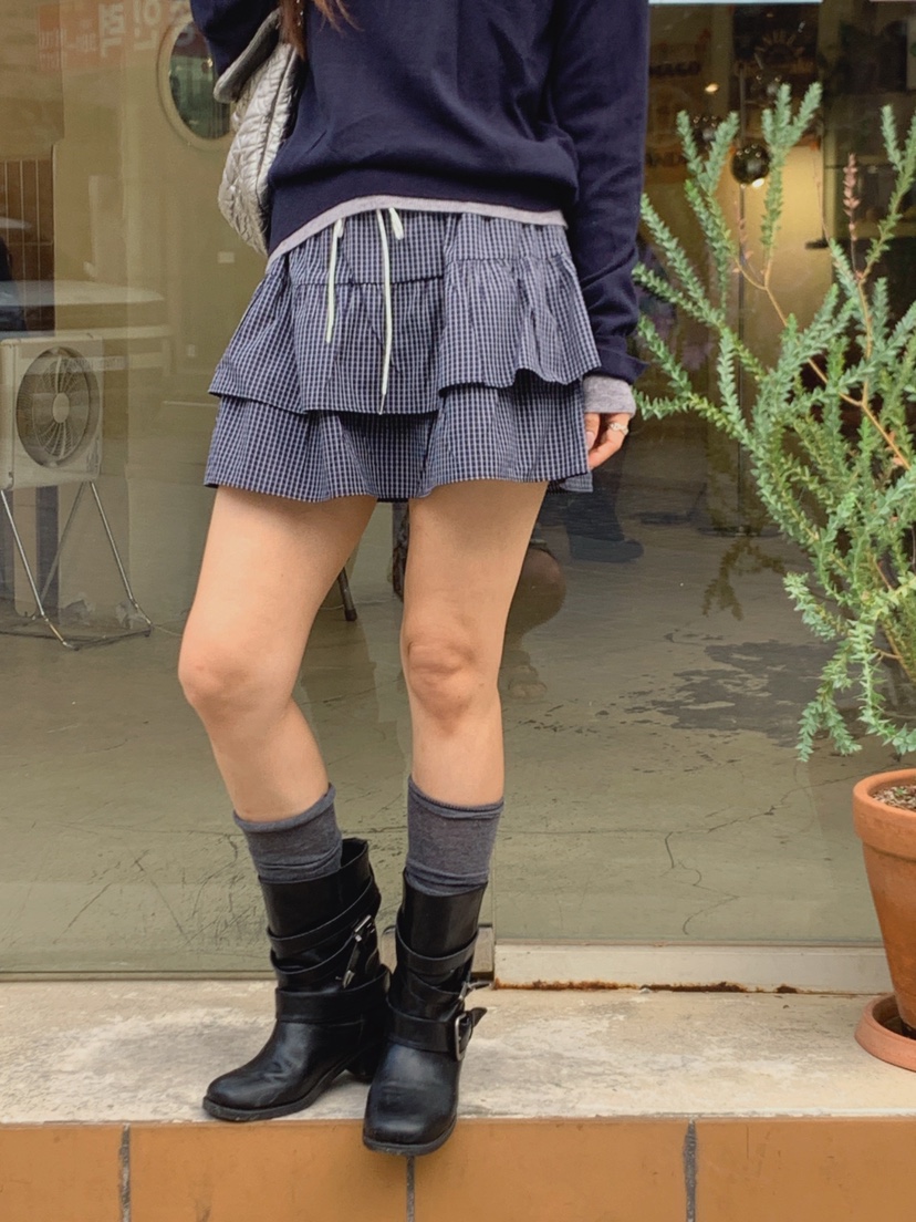 LA CREME韓國代購女士新款休閑人氣真品熱賣時尚短裙格子LA CREME短裙