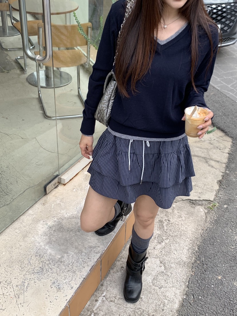 LA CREME韓國代購女士新款休閑人氣真品熱賣時尚短裙格子LA CREME短裙