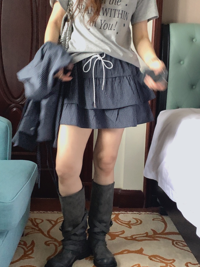 LA CREME韓國代購女士新款休閑人氣真品熱賣時尚短裙格子LA CREME短裙