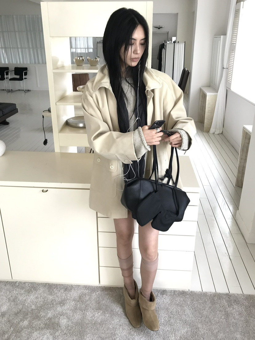 OVERK東大門代購女士新品人氣推薦時尚中長款大衣絨面革口袋OVERK中長款大衣