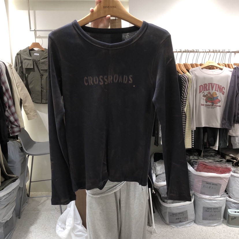 OASISSEOUL韓國代購女裝新品真品推薦時尚人氣休閑長袖T恤OASISSEOUL長袖T恤圖色3墨