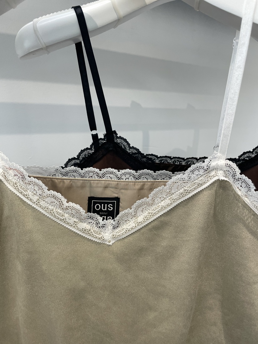 OUS/INCH-L韓國代購女裝新品熱賣時尚吊帶背心麂皮蕾絲OUS/INCH吊帶/背心