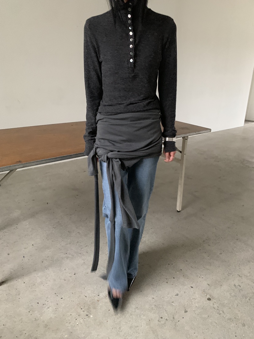 MOVENNE韓國直郵女士新品休閑熱賣推薦時尚真品長袖T恤紐扣MOVENNE長袖T恤