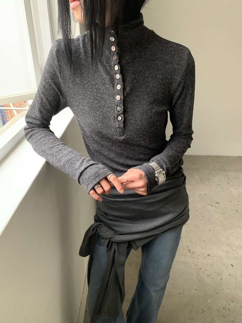 MOVENNE韓國直郵女士新品休閑熱賣推薦時尚真品長袖T恤紐扣MOVENNE長袖T恤