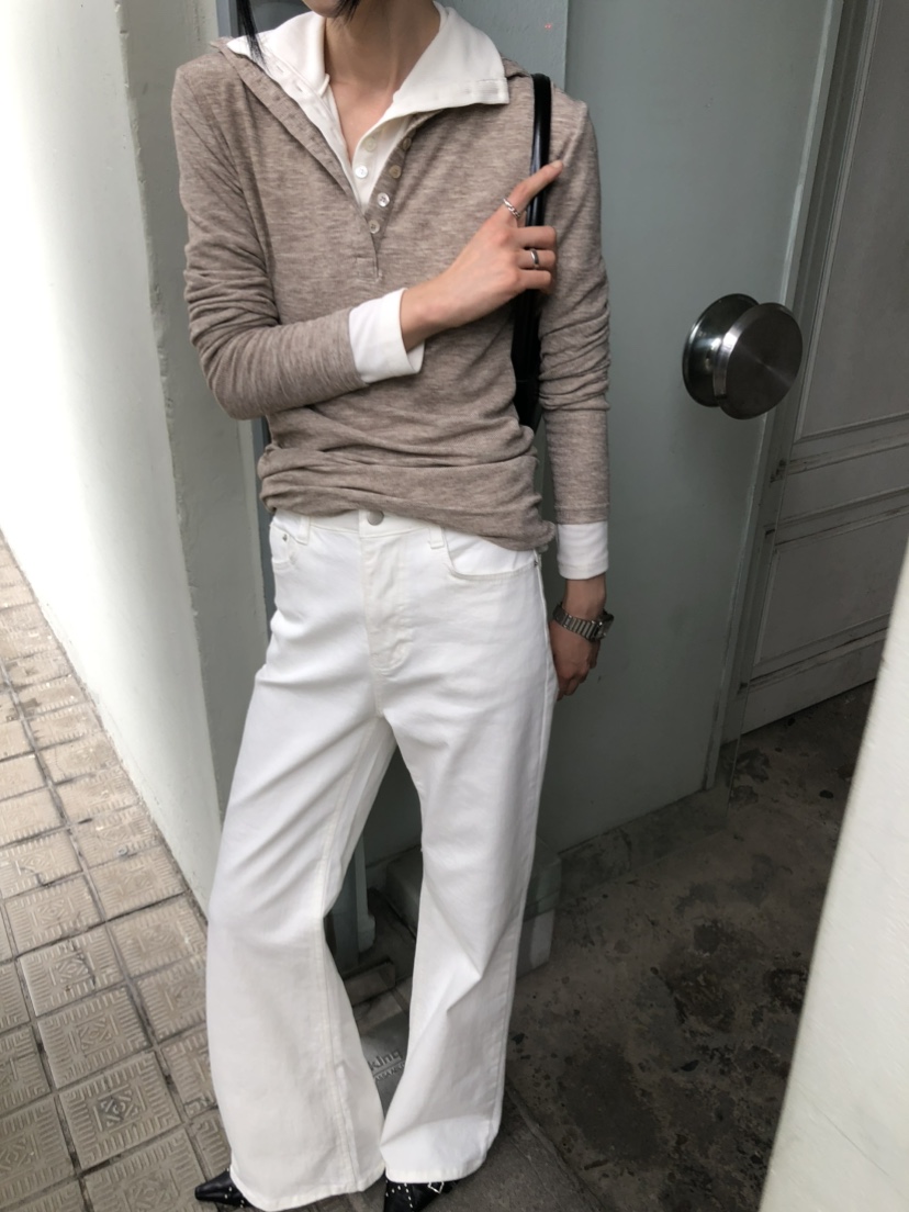 MOVENNE韓國直郵女士新品休閑熱賣推薦時尚真品長袖T恤紐扣MOVENNE長袖T恤