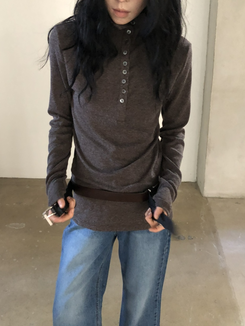 MOVENNE韓國直郵女士新品休閑熱賣推薦時尚真品長袖T恤紐扣MOVENNE長袖T恤