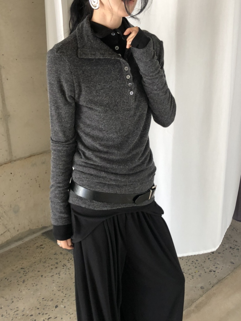 MOVENNE韓國直郵女士新品休閑熱賣推薦時尚真品長袖T恤紐扣MOVENNE長袖T恤