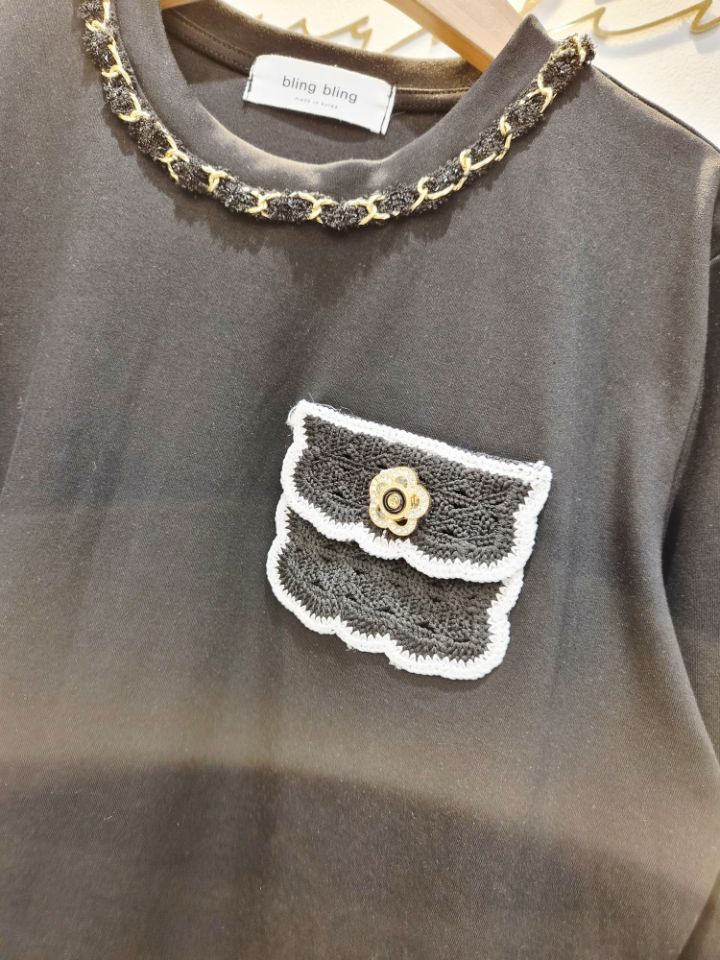 BLING BLING-S/RICO東大門代購女士新款休閑長袖T恤口袋BLING BLING-S/RICO長袖T恤