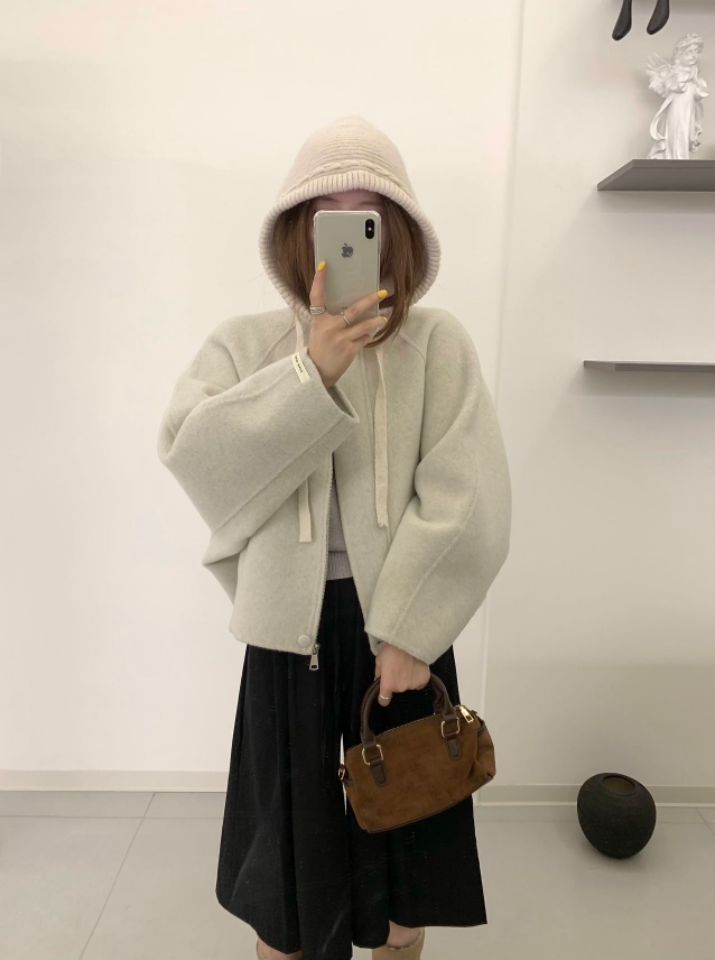 CRONG韓國代購女士新款人氣時尚休閑熱賣真品短款大衣羊毛CRONG短款大衣