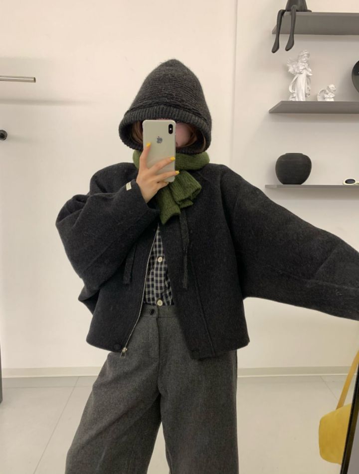 CRONG韓國代購女士新款人氣時尚休閑熱賣真品短款大衣羊毛CRONG短款大衣