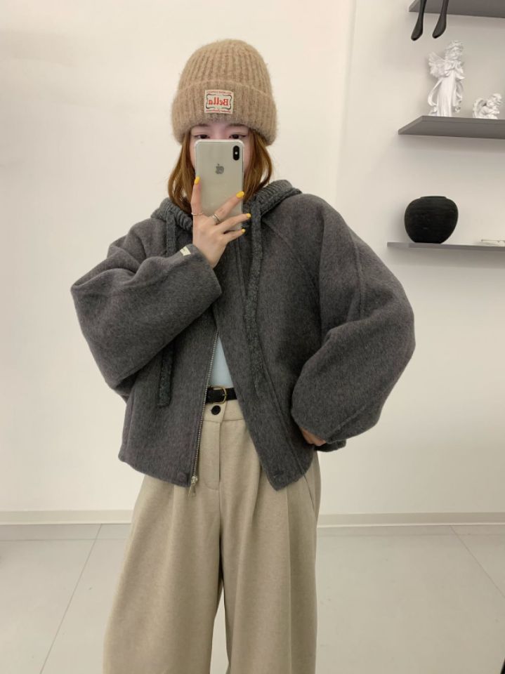 CRONG韓國代購女士新款人氣時尚休閑熱賣真品短款大衣羊毛CRONG短款大衣圖色1