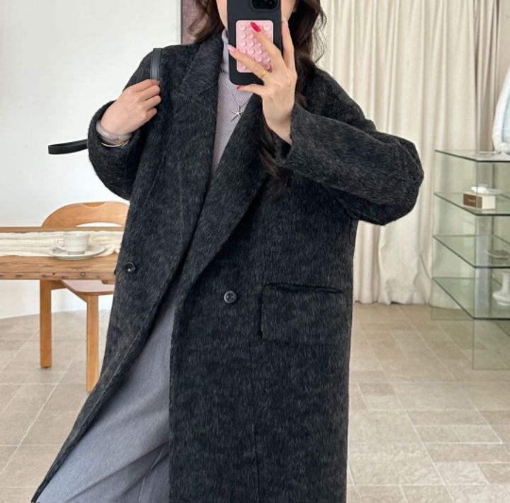 CRONG東大門直郵女裝新品休閑推薦時尚熱賣中長款大衣人字紋CRONG中長款大衣