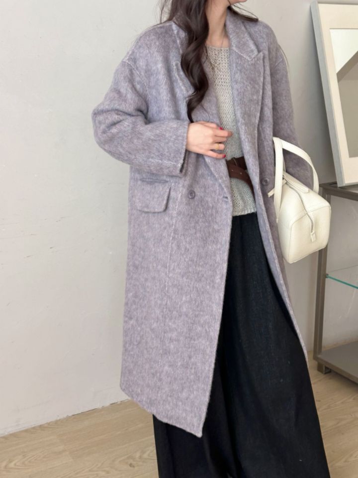CRONG東大門直郵女裝新品休閑推薦時尚熱賣中長款大衣人字紋CRONG中長款大衣