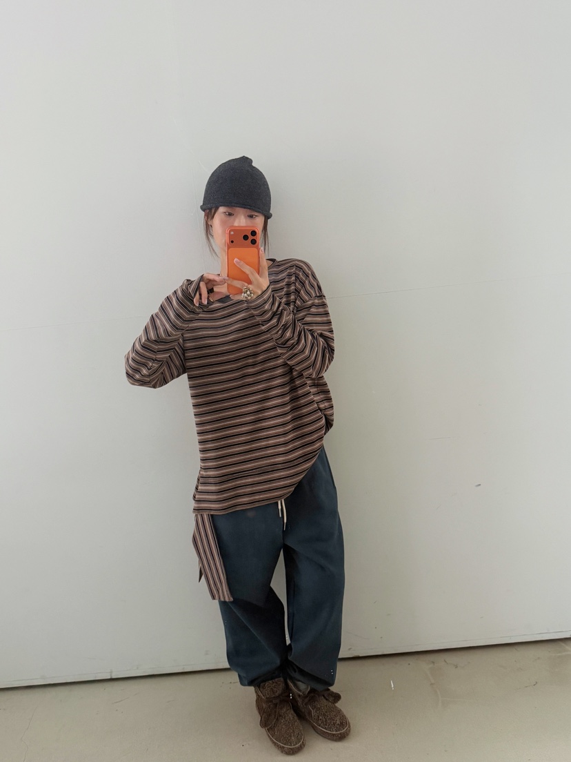 OLI EDIT韓國直郵女士新品休閑時尚推薦人氣長袖T恤條紋OLI EDIT長袖T恤