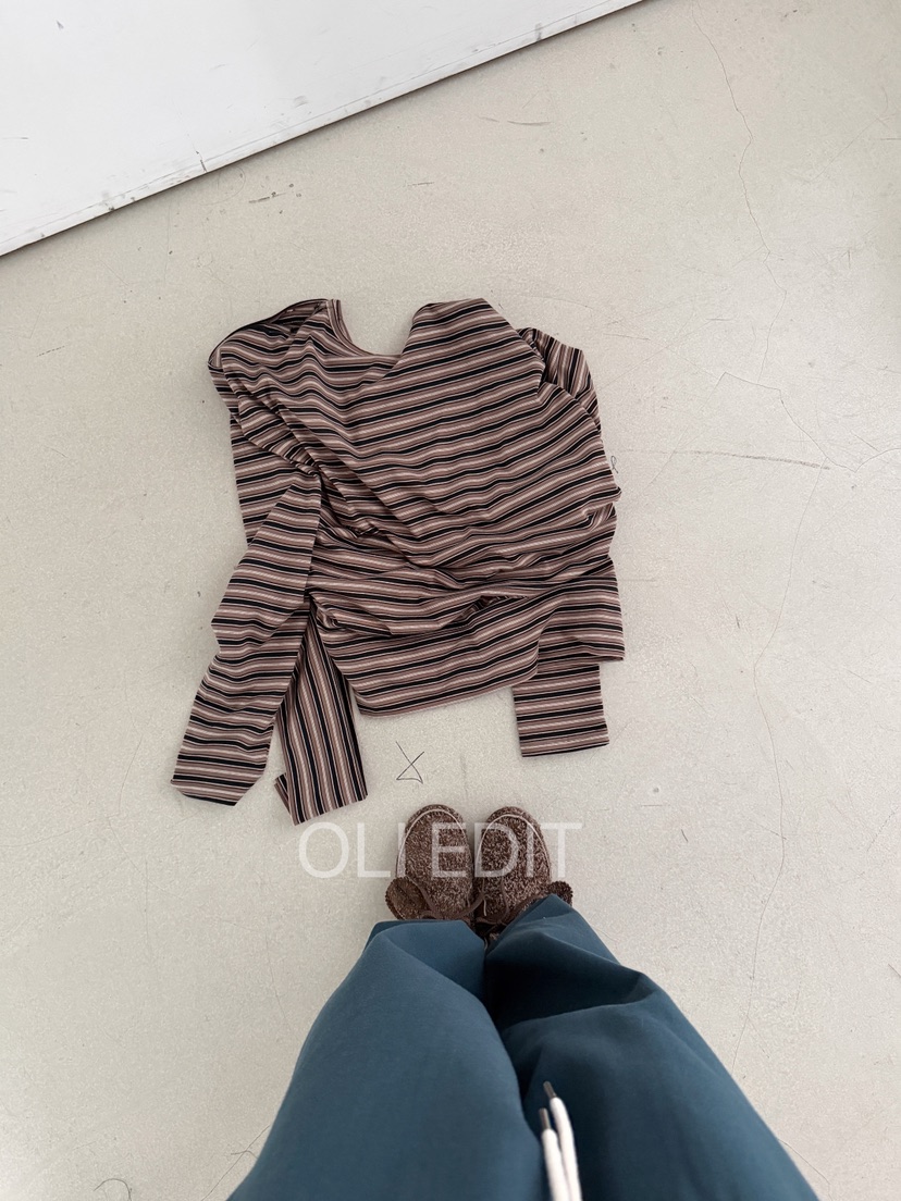 OLI EDIT韓國直郵女士新品休閑時尚推薦人氣長袖T恤條紋OLI EDIT長袖T恤