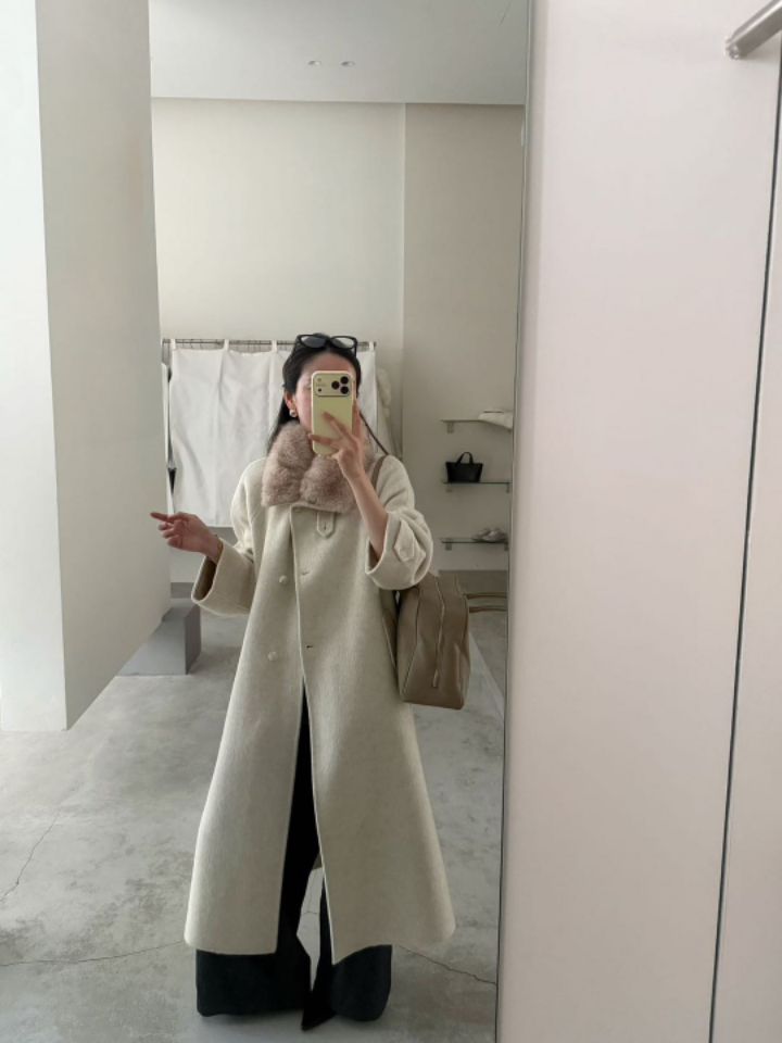 CRONG韓國直郵女士新品人氣休閑推薦時尚中長款大衣手工制作CRONG中長款大衣