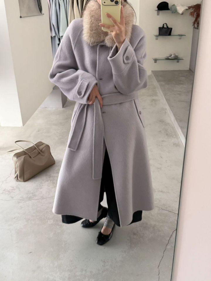 CRONG韓國直郵女士新品人氣休閑推薦時尚中長款大衣手工制作CRONG中長款大衣