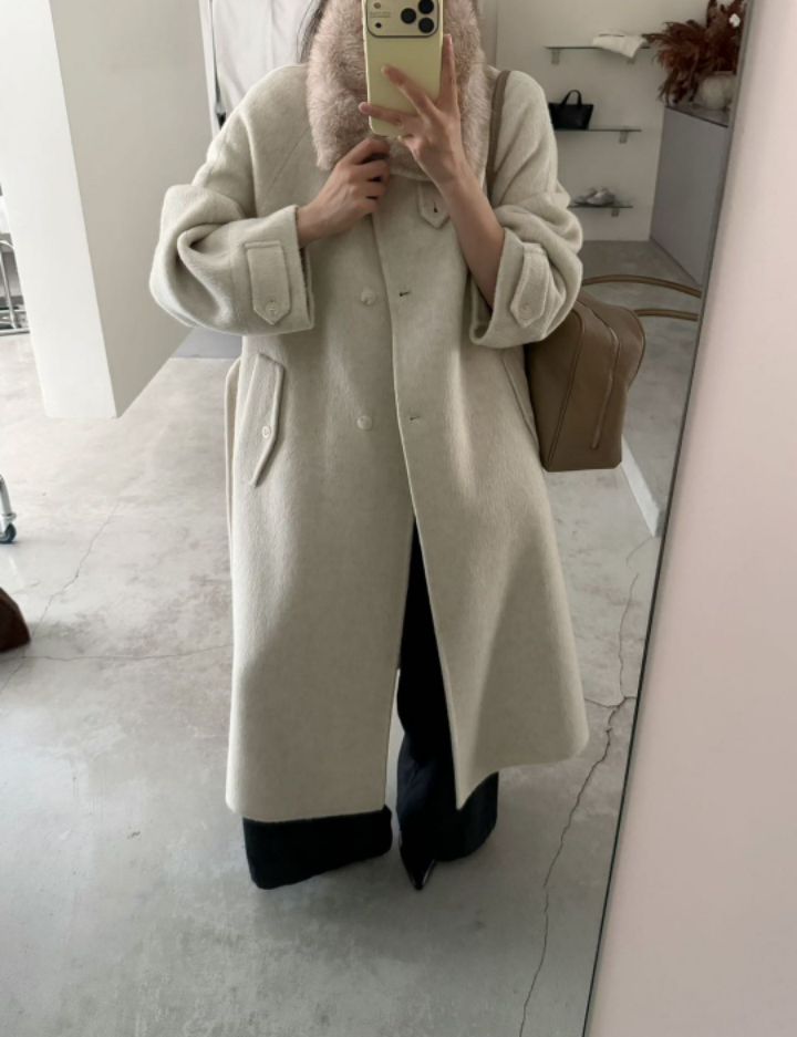 CRONG韓國直郵女士新品人氣休閑推薦時尚中長款大衣手工制作CRONG中長款大衣
