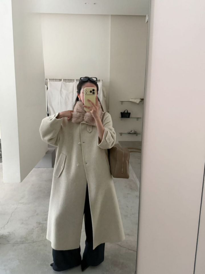 CRONG韓國直郵女士新品人氣休閑推薦時尚中長款大衣手工制作CRONG中長款大衣