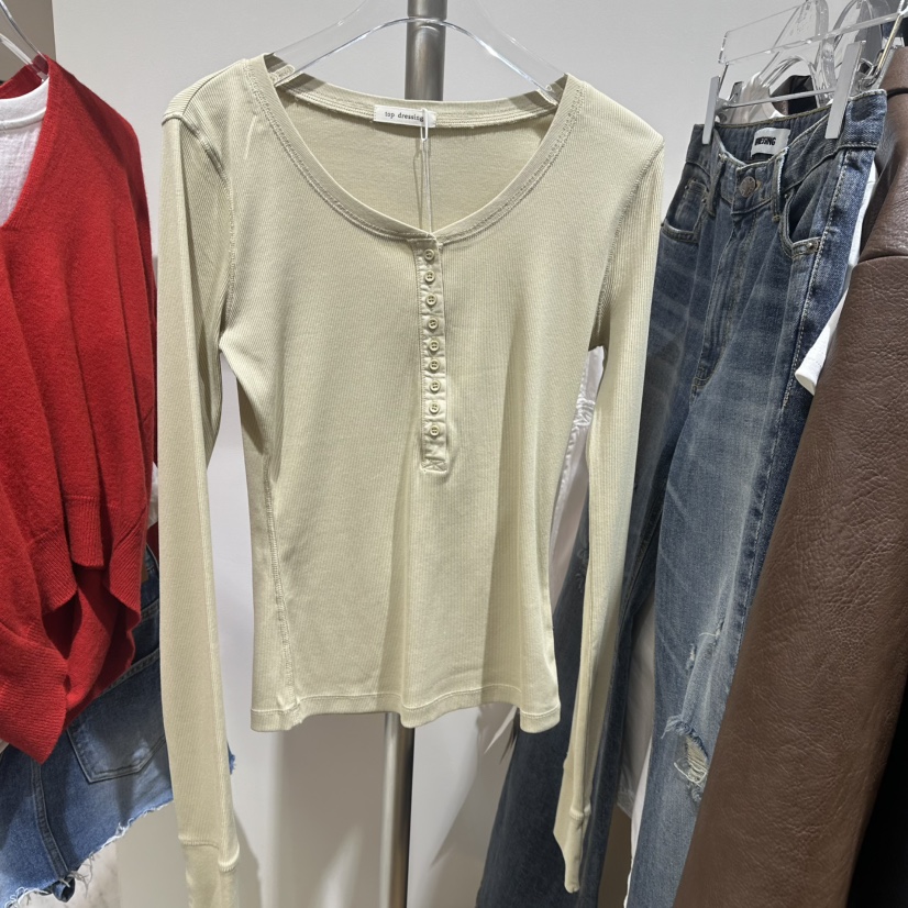 TOPDRESSING東大門直郵女裝新款休閑真品推薦長袖T恤紐扣TOPDRESSING長袖T恤圖色1