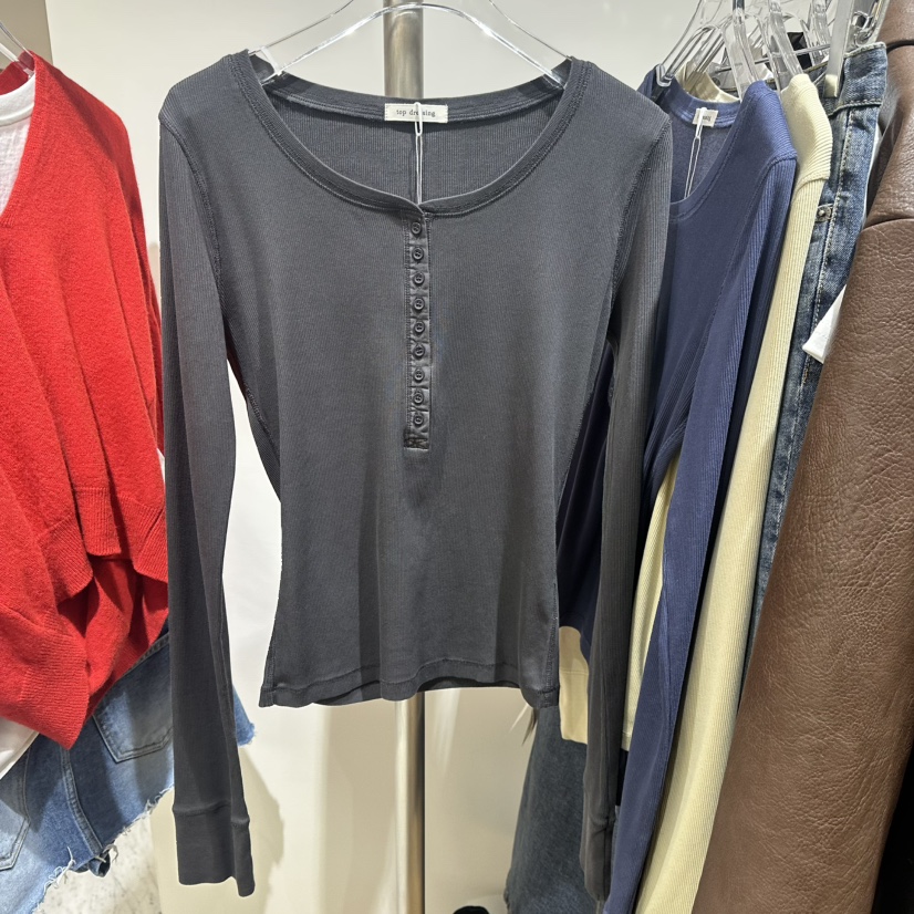 TOPDRESSING東大門直郵女裝新款休閑真品推薦長袖T恤紐扣TOPDRESSING長袖T恤圖色3