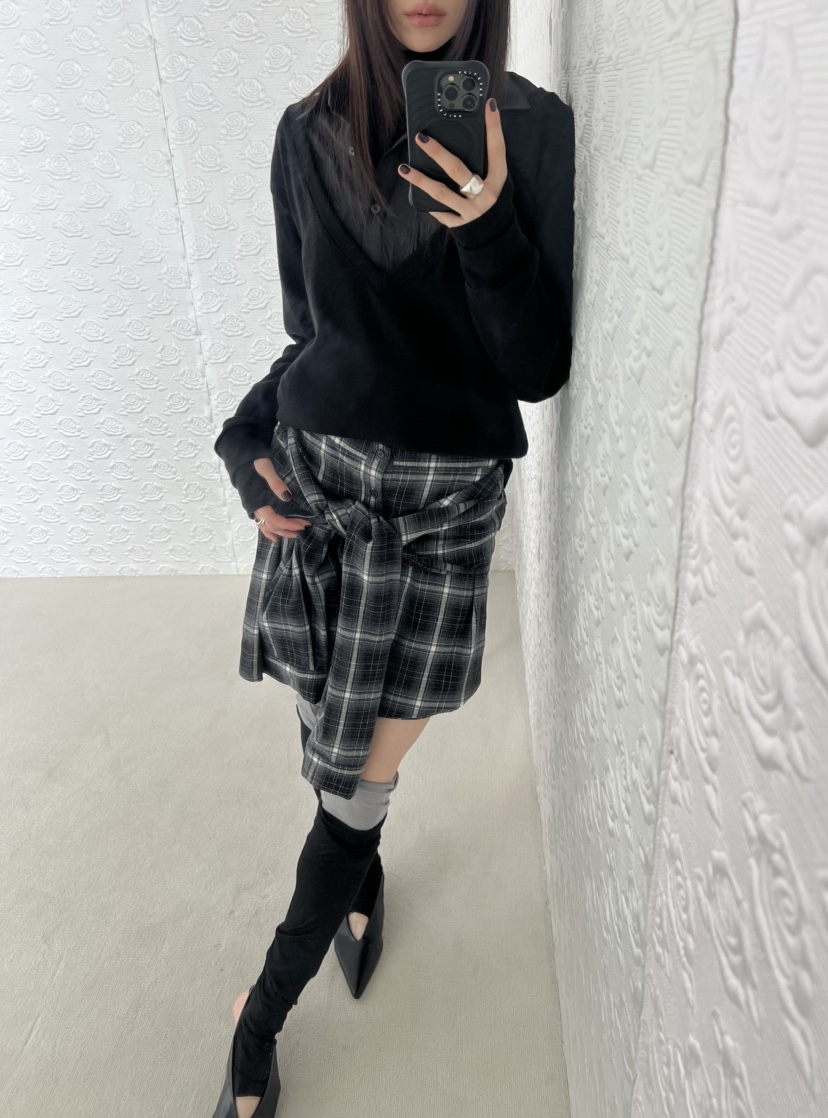 NOVUS東大門直郵女士新品真品時尚休閑半身裙中短裙系帶格子NOVUS半身裙/中短裙