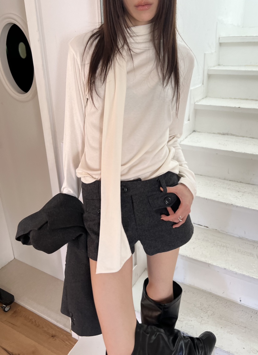 NOVUS東大門實拍女裝新款推薦休閑時尚熱賣真品長袖T恤圍巾NOVUS長袖T恤