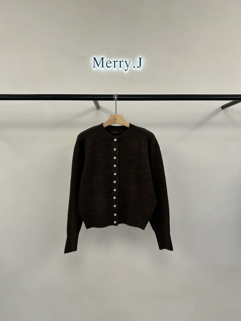 MERRY-J韓國代購女裝新款休閑熱賣時尚真品針織衫圓領開衫MERRY-J針織衫圖色2棕色