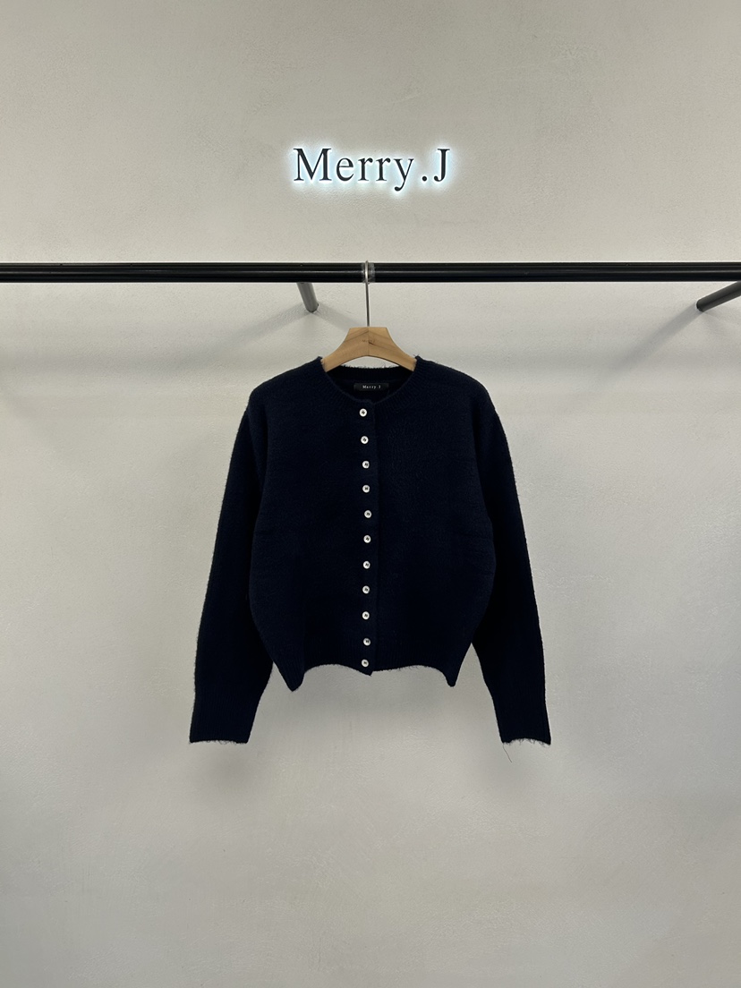 MERRY-J韓國代購女裝新款休閑熱賣時尚真品針織衫圓領開衫MERRY-J針織衫圖色3深藍色