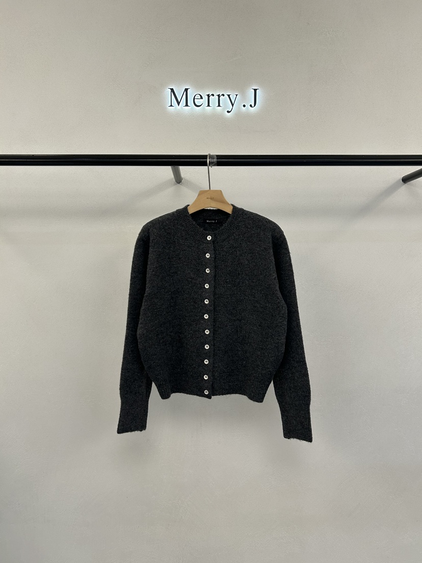 MERRY-J韓國代購女裝新款休閑熱賣時尚真品針織衫圓領開衫MERRY-J針織衫圖色4墨色