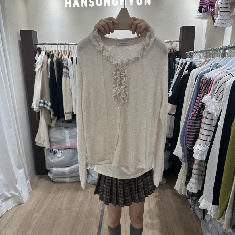 HANSUNGHYUN東大門直郵女裝新款時尚推薦開衫荷葉邊羊毛開衫HANSUNGHYUN開衫圖色1